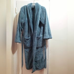 Blue fuzzy bathrobe